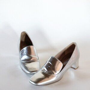Metallic Silver Italian Leather Heels
